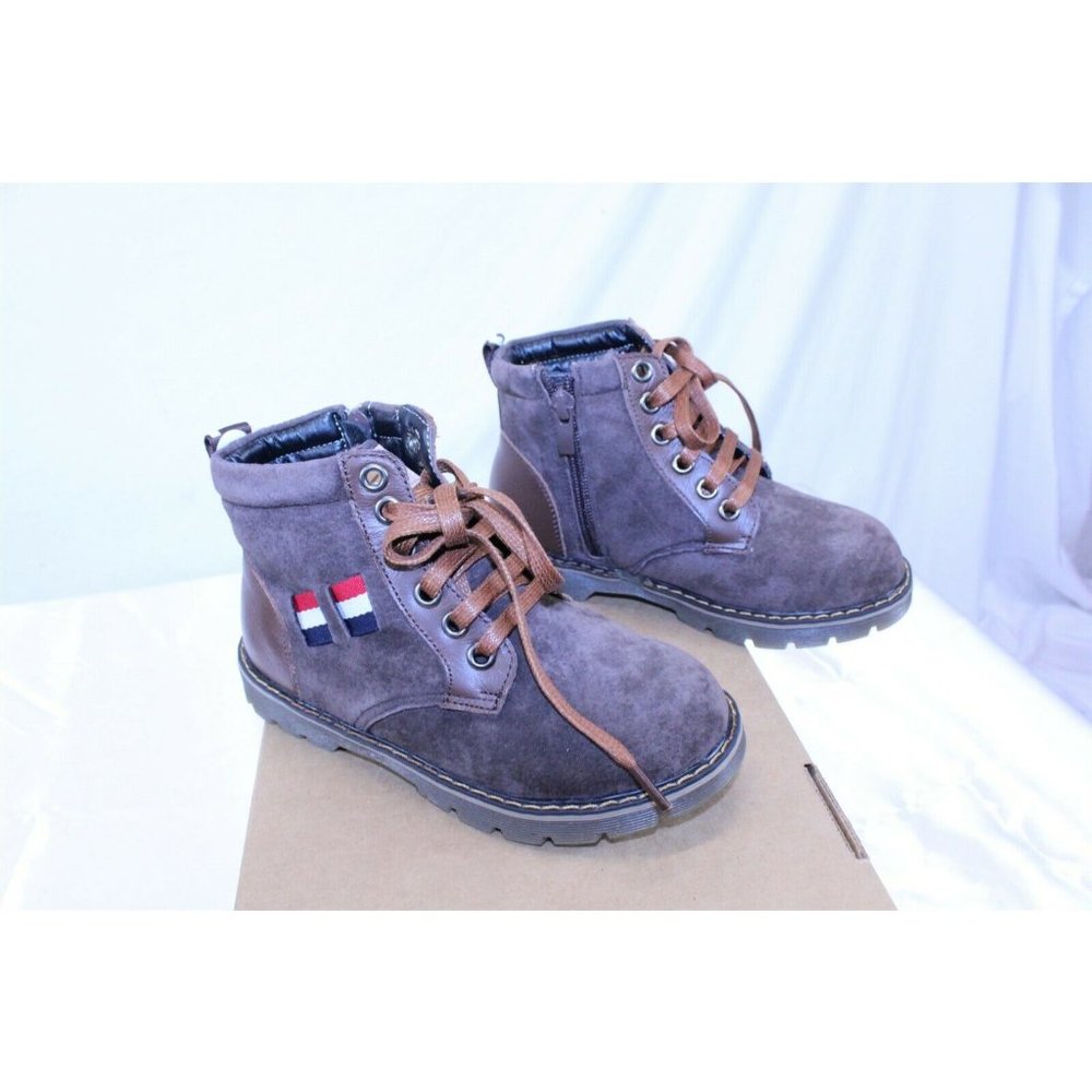 High Top Kids Boots Brown Suede Faux Fur Lined 1.5